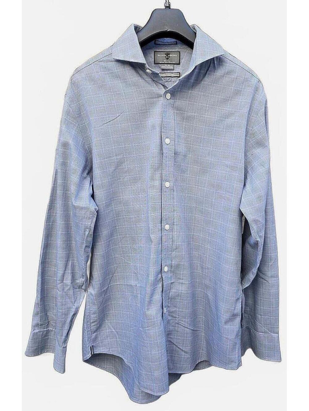 Black Brown 1826 Men's Slim Fit Micro-Check Long Sleeve Dress Shirt Blue Black